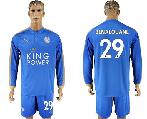 Leicester City #29 Benalouane Home Long Sleeves Soccer Club Jersey - Click Image to Close